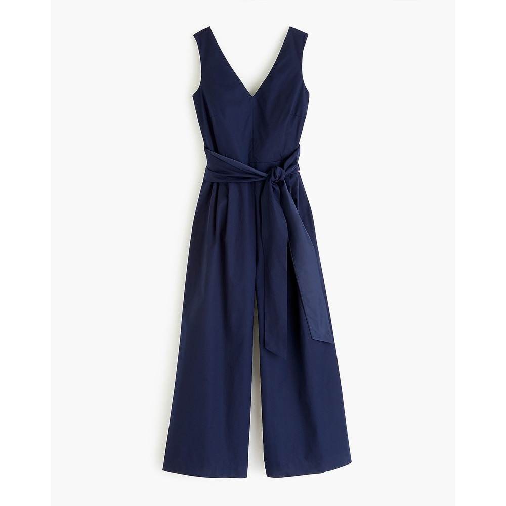 J.Crew Womens Navy Blue Wrap-Tie Stretch Poplin Wide Leg Jumpsuit H7684 2P NWT